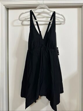 torrid Black V-Neck Skirted Swimdress with Crossback Straps